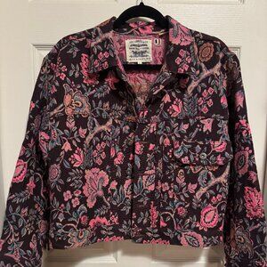 women's unique Levi's Jacquard brownish maroon/pink fringe trucker jacket xs